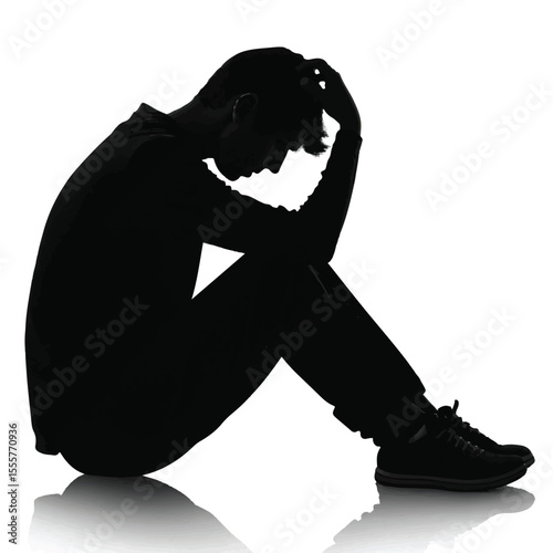 Sad man over thinker vector silhouette