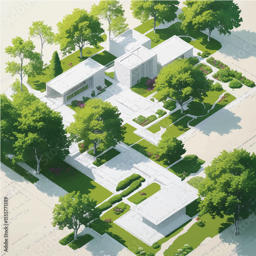 architecture, landscape, design, vector, illustration, hand drawn, minimal, park, outdoor, top view, people, plan, elements, building, urban, green, nature, architectural, project, drawing, modern.