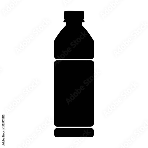 A simple black silhouette of a plastic bottle isolated on white background