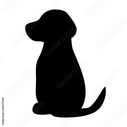 A cute puppy silhouette sitting patiently isolated on white background