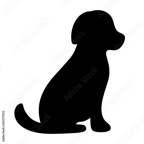 A cute puppy silhouette sitting patiently isolated on white background