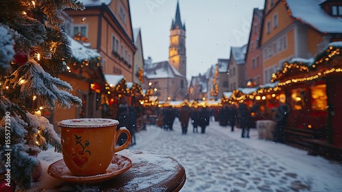Charming decorations and snowy roofs at Rothenburg ob der Tauber Christmas Market in Germany