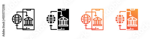 Online Banking Multiple Style Icon Set Vector 