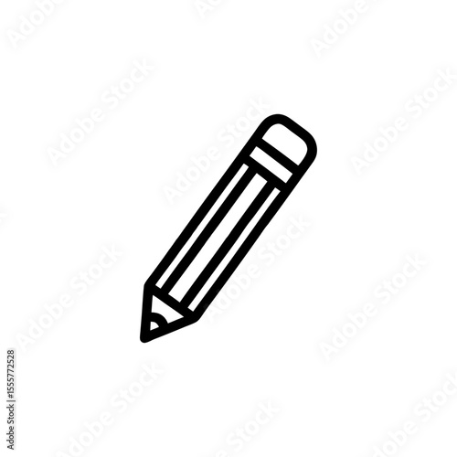 A simple black outline drawing of a pencil with an eraser on a plain white background