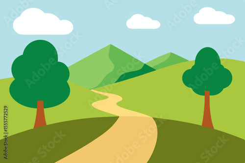 A simple and clean vector illustration of a small path in nature with green surroundings