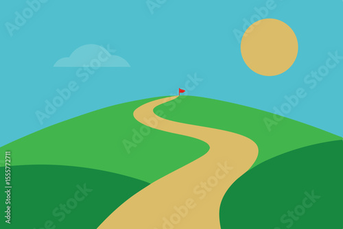 A clean minimalist vector illustration of a simple footpath leading over a gentle green hill