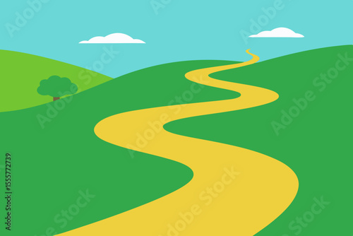 A simple flat vector illustration of a yellow path going through a green park area