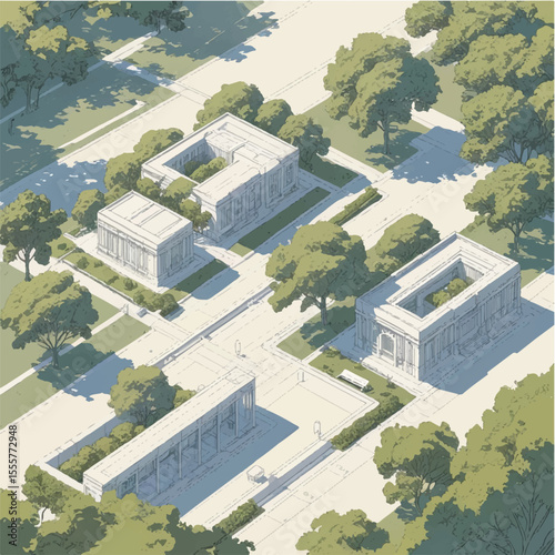 Architectural Drawings, people plan vector in park out door illustration, top view, Minimal style hand drawn, set elements for architecture and landscape