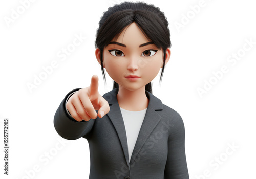 Isolated Determined Asian Businesswoman Pointing Forward with Confidence and Purpose