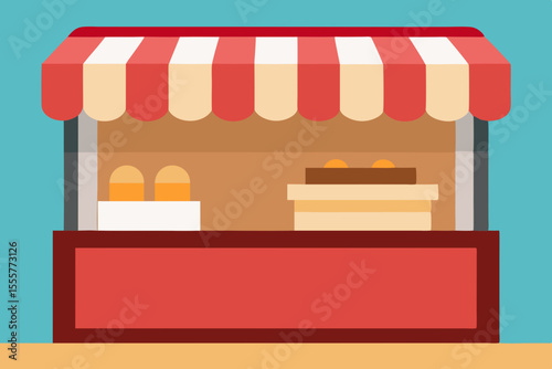 An empty bakery shop display case with clean glass shelves and no pastries or bread