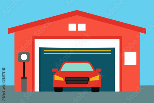 A vacant car mechanics garage with tools lifts and spare parts but no vehicles inside