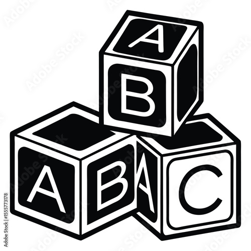 silhouette ABC blocks toy for baby shower clipart on transparent background