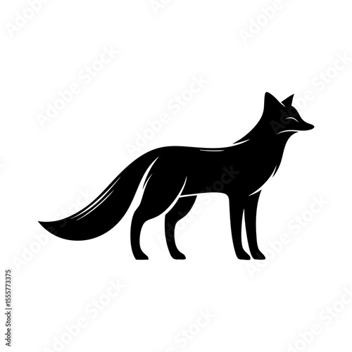 Silhouette illustration of a fox standing with its tail extended on a white background