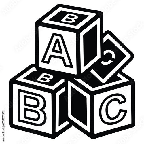 silhouette ABC blocks toy for baby shower clipart on transparent background
