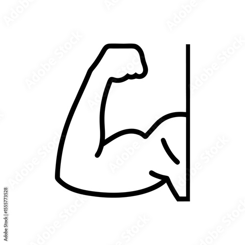 A simple line drawing of a muscular arm flexing on a white background, showing strength