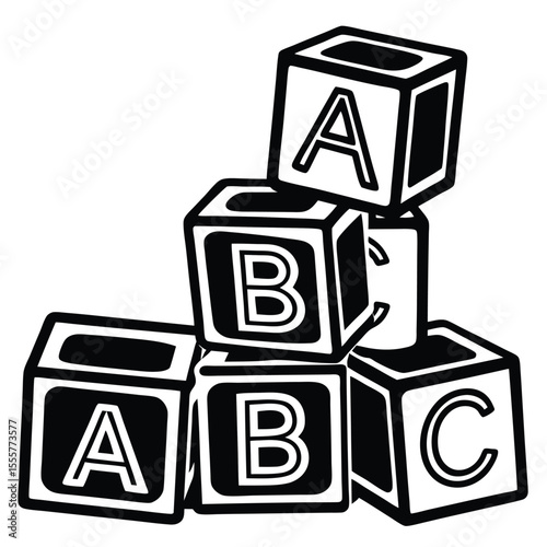 silhouette ABC blocks toy for baby shower clipart on transparent background