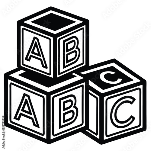 silhouette ABC blocks toy for baby shower clipart on transparent background