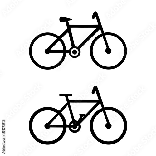 Two bicycle icons in black outline on a white background showing transportation and recreation