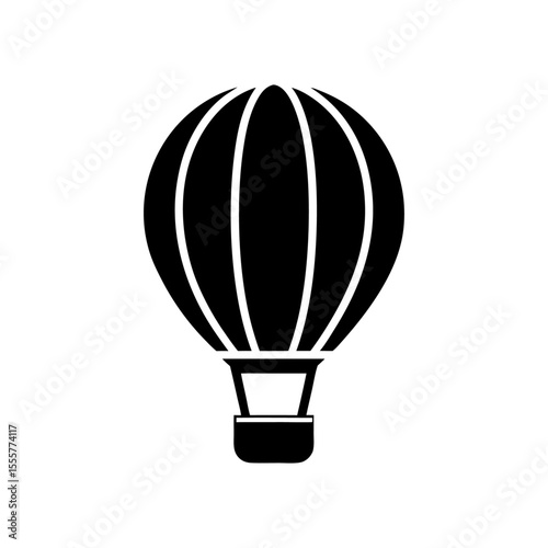 A black hot air balloon illustration with a basket isolated on a white background image