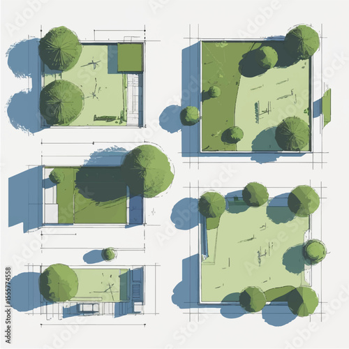 architecture, landscape, design, vector, illustration, hand drawn, minimal, park, outdoor, top view, people, plan, elements, building, urban, green, nature, architectural, project, drawing, modern, st