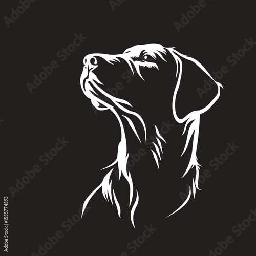 Dog Hand Drawn Line Art Style Vector Illustration On Dark Background.
