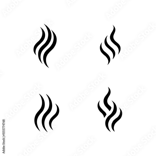 Four variations of a steam or smoke icon, isolated on white background