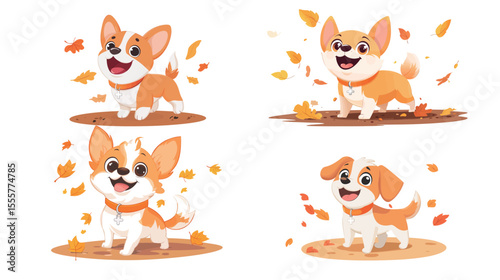 Adorable cute cartoon puppy barking excitedly with bright eyes and wagging tail, illustrated in a light and cheerful style, perfect for children's materials, pet-themed graphics, fun animations, stick