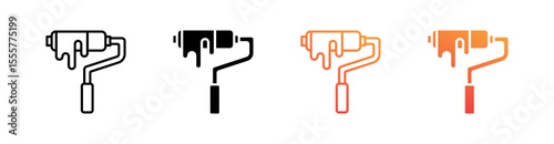 Paint Roller Multiple Style Icon Set Vector 