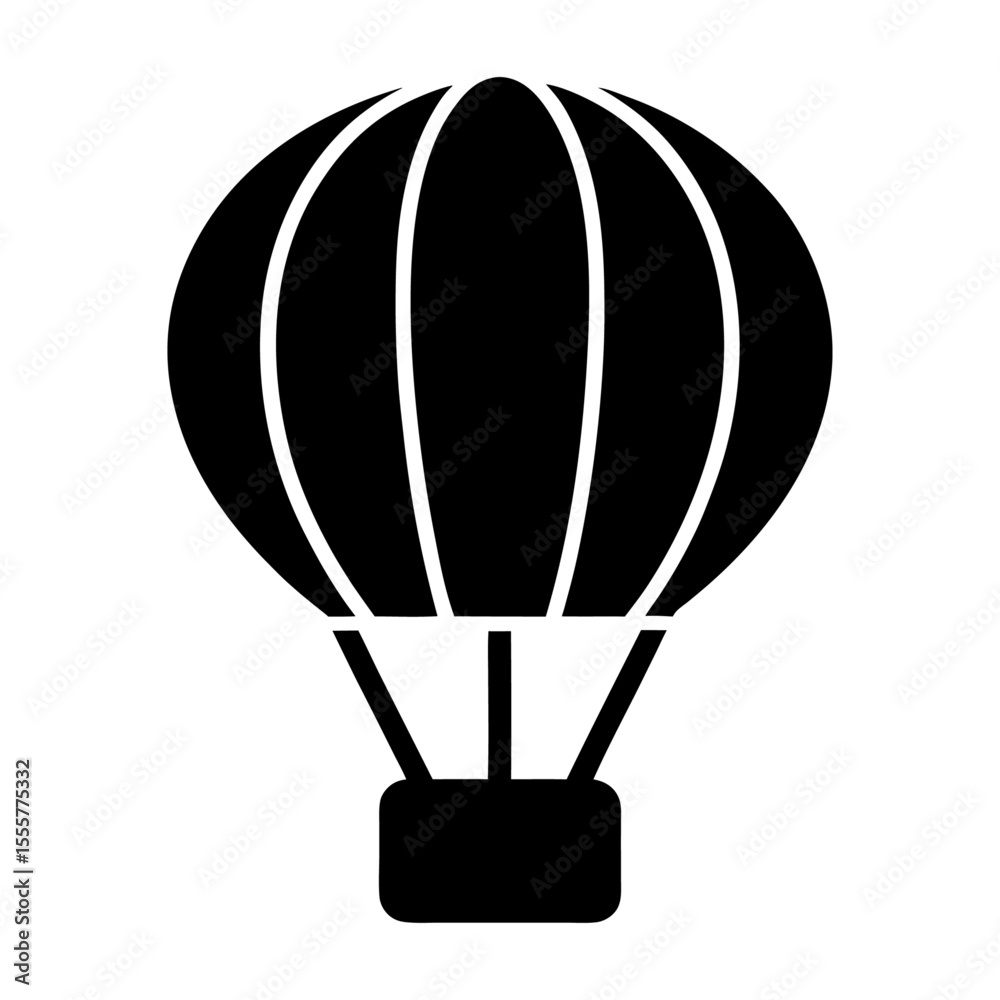 Obraz premium A simple black hot air balloon icon is isolated on white background