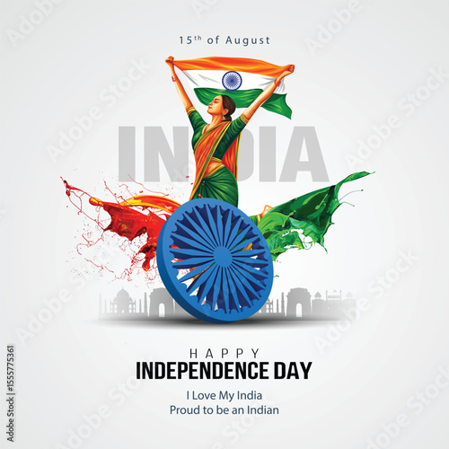 happy independence day India.15th August background. Indian woman holding with flag. abstract  vector illustration design