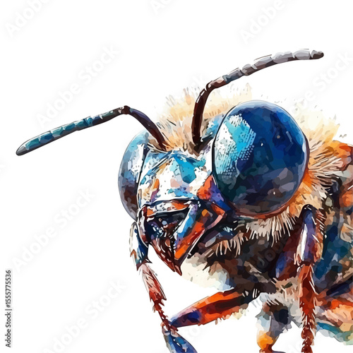 watercolor of Bee Close Up, vector, isolated on a white background.