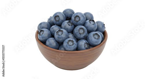 A simple, high-angle shot of a rustic wooden bowl filled to the brim with fresh, plump, and vibrant blue blueberries.