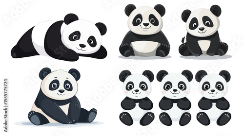 Adorable cute panda cartoon in kawaii vector graphic style, featuring a chubby playful panda with big round eyes and a joyful expression, perfect for children’s books, stickers, merchandise, education