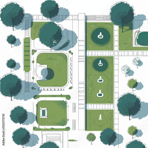 Architectural Illustrations, Top-Down View, Minimal, Hand-Drawn, Vector, People, Parks, Outdoor Spaces, Design Presentations.