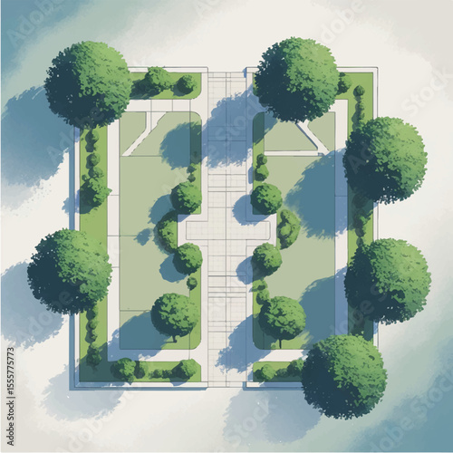 Architectural Illustrations, Top-Down View, Minimal, Hand-Drawn, Vector, People, Parks, Outdoor Spaces, Design Presentations