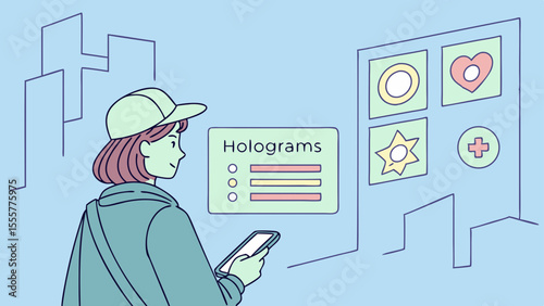 Augmented reality user interface with floating futuristic vector design