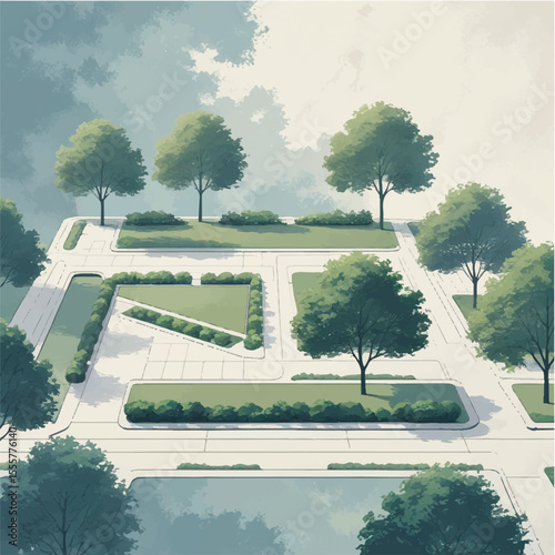Architectural Illustrations, Top-Down View, Minimal, Hand-Drawn, Vector, People, Parks, Outdoor Spaces, Design Presentations