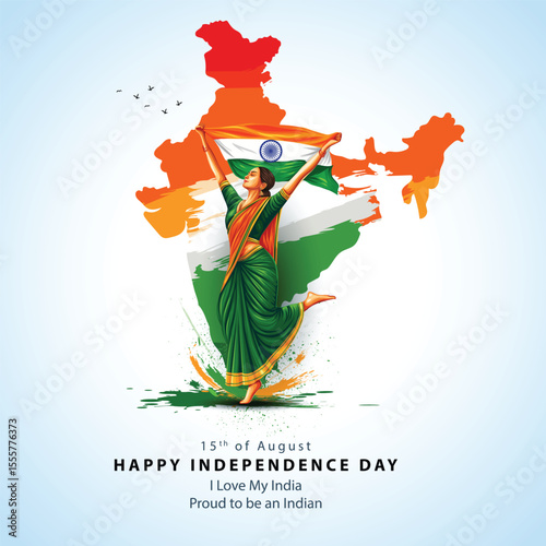 happy independence day India.15th August background. Indian woman holding with flag. abstract  vector illustration design