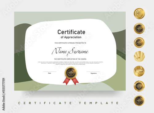 Wallpaper Mural Minimal certificate of appreciation with organic abstract shape green tone and elegant award badge for formal use Torontodigital.ca
