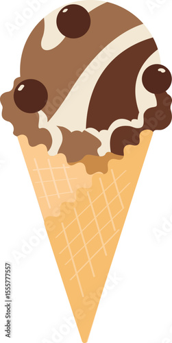 Chocolate ball topping chocolate ice cream cone illustration