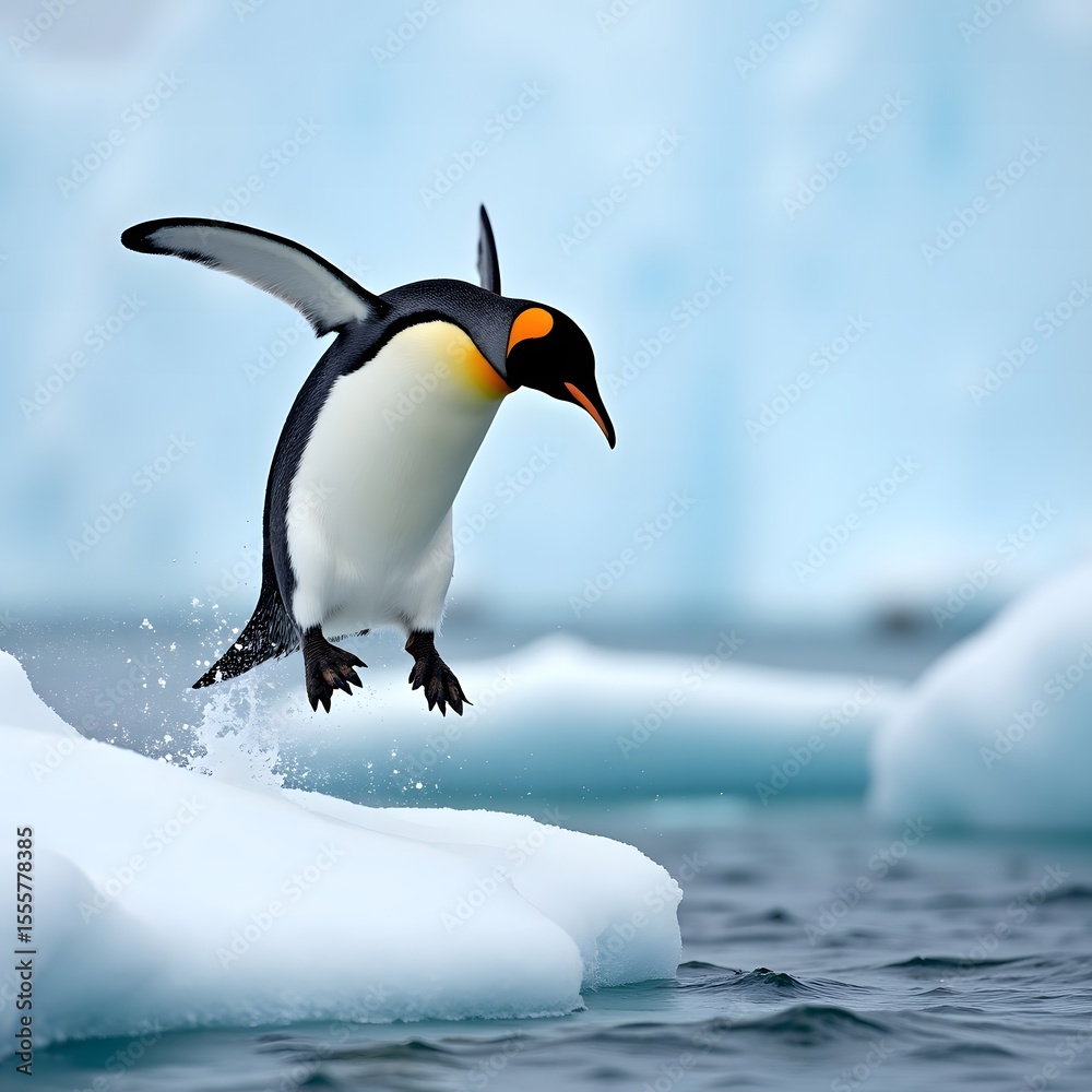 Fototapeta premium Adelie penguin jumping between two ice floes