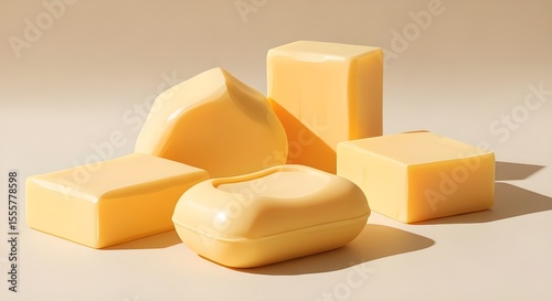 Yellow natural soap bars vector on minimal beige flat surface