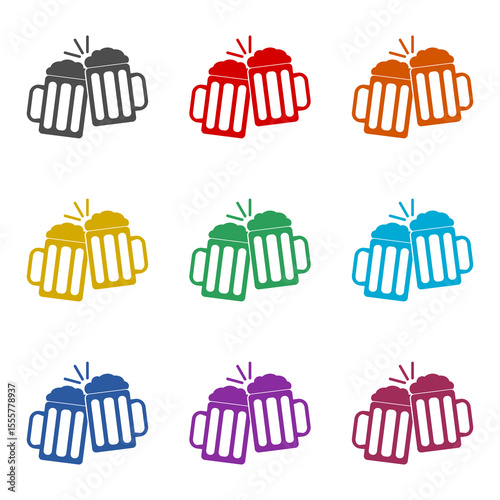 Beer glasses, cheers icon isolated on white background. Set icons colorful