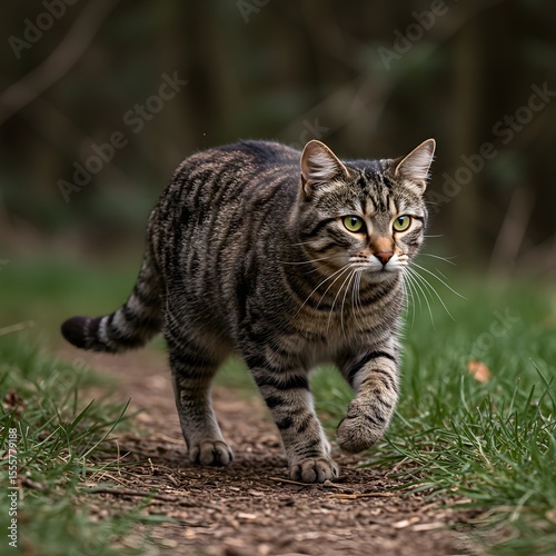 Wallpaper Mural Tabby Cat Walking on Trail in Grass Torontodigital.ca