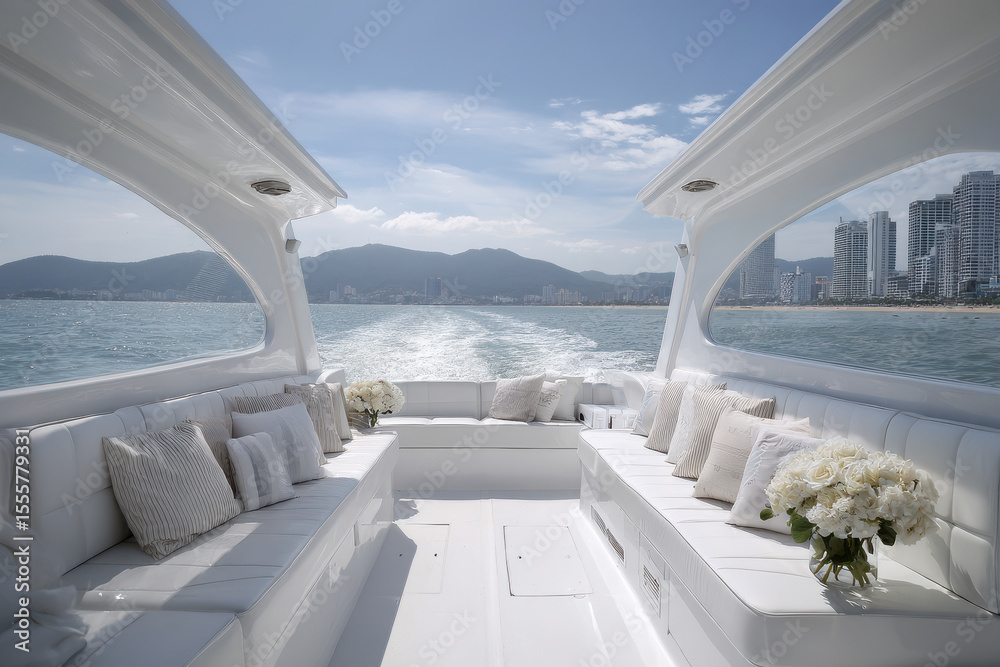 Fototapeta premium luxurious yacht designed for business meetings and presentations featuring modern amenities and sleek design