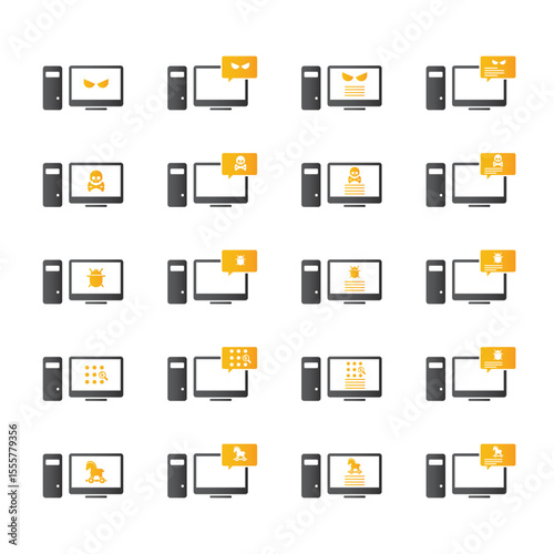 Malware desktop icon set. Hacking concept.