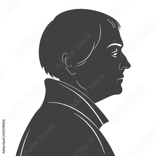 Silhouette of a man in profile with short hair and a collared shirt or jacket