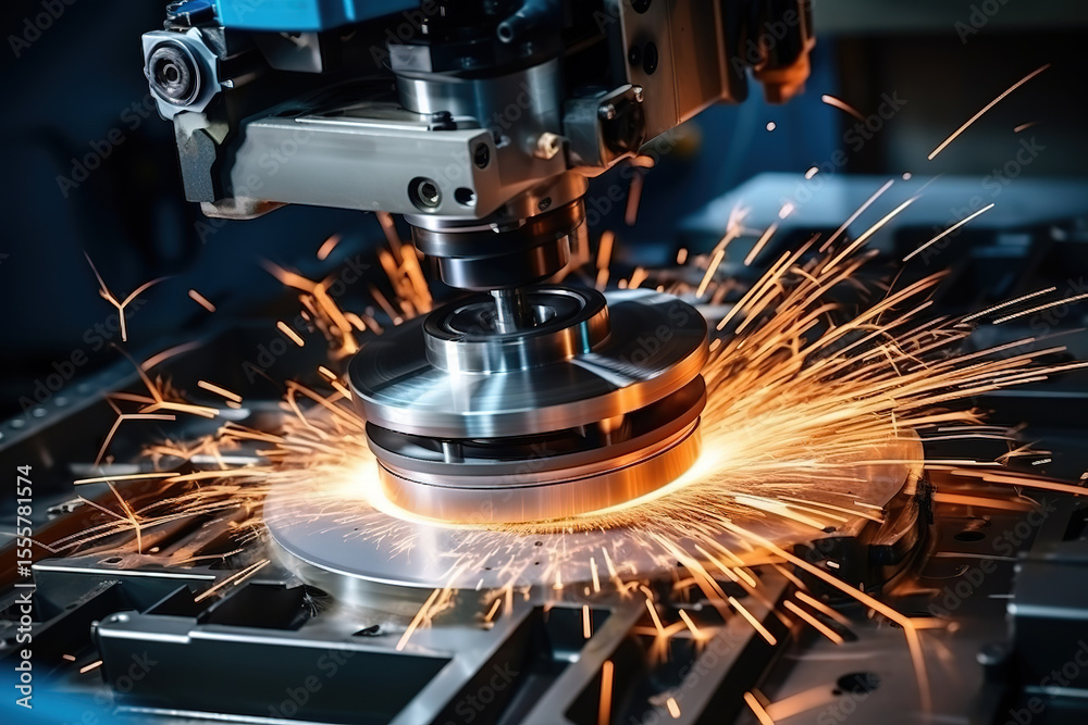 Fototapeta premium Unbelievable Lathe grinder with sparks while finishing metal work