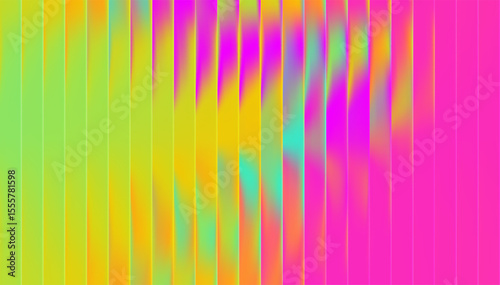 Y2K neon glass gradient background with abstract color and neon blur texture. Vector graphic poster with vibrant hologram prism glow. Ribbed fluted effect enhances futuristic flair.