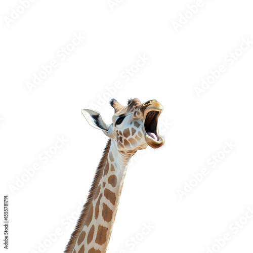 A giraffe with an open mouth isolated on transparent background. photo